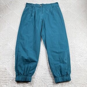 Halara Joggers Women L Teal Blue Cotton High Rise Pants Gorp Coastal Boho Resort
